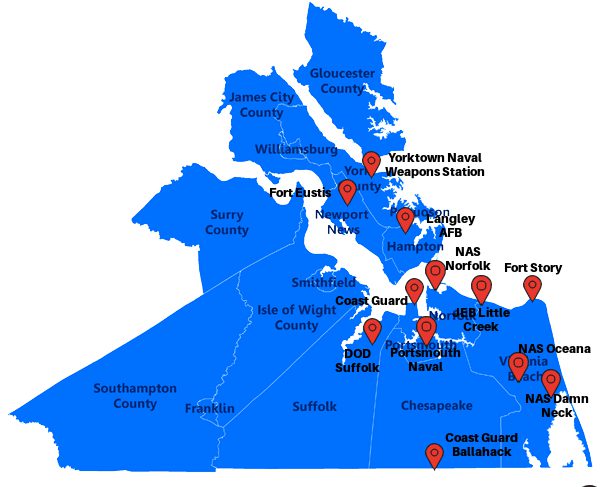 Hampton Roads Virginia Military Military Bases Map